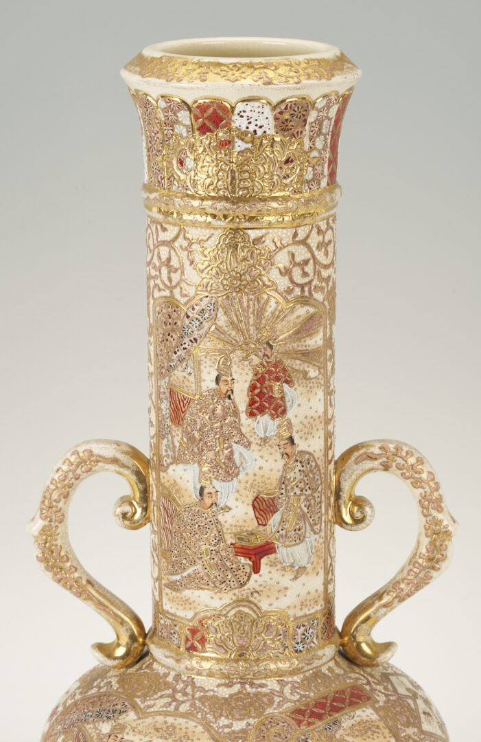 Lot 22: 3 Satsuma Double Handled Vases