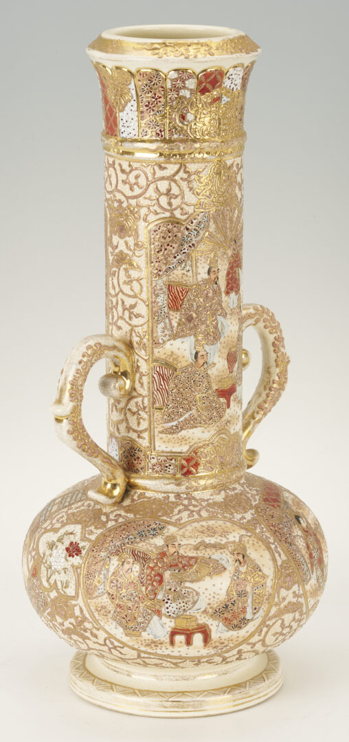 Lot 22: 3 Satsuma Double Handled Vases