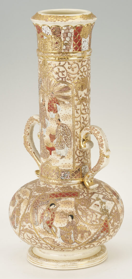 Lot 22: 3 Satsuma Double Handled Vases