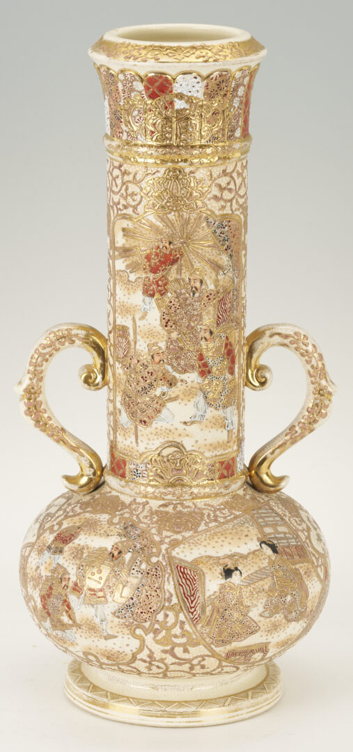 Lot 22: 3 Satsuma Double Handled Vases