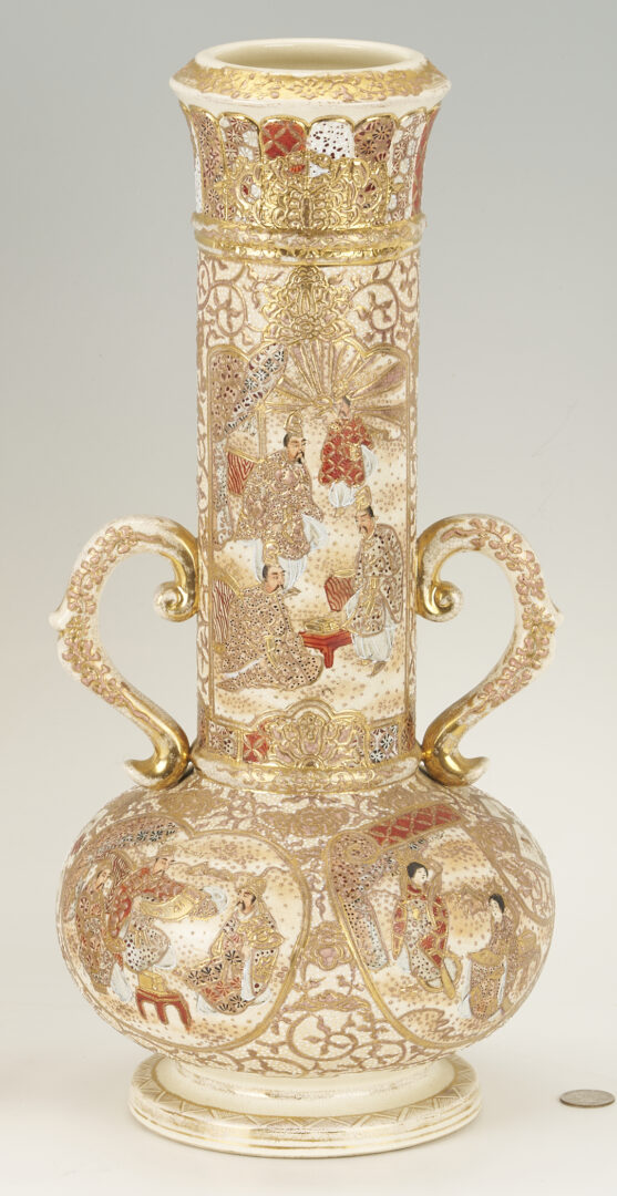 Lot 22: 3 Satsuma Double Handled Vases