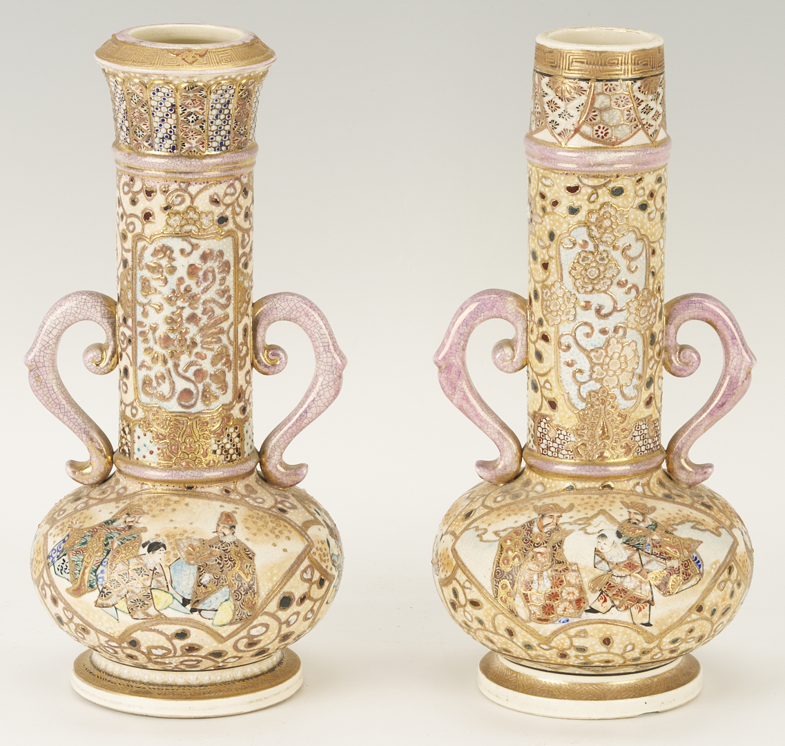 Lot 22: 3 Satsuma Double Handled Vases