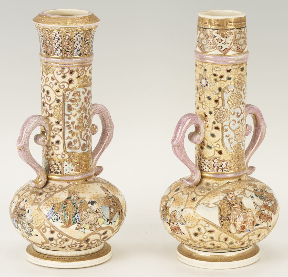 Lot 22: 3 Satsuma Double Handled Vases
