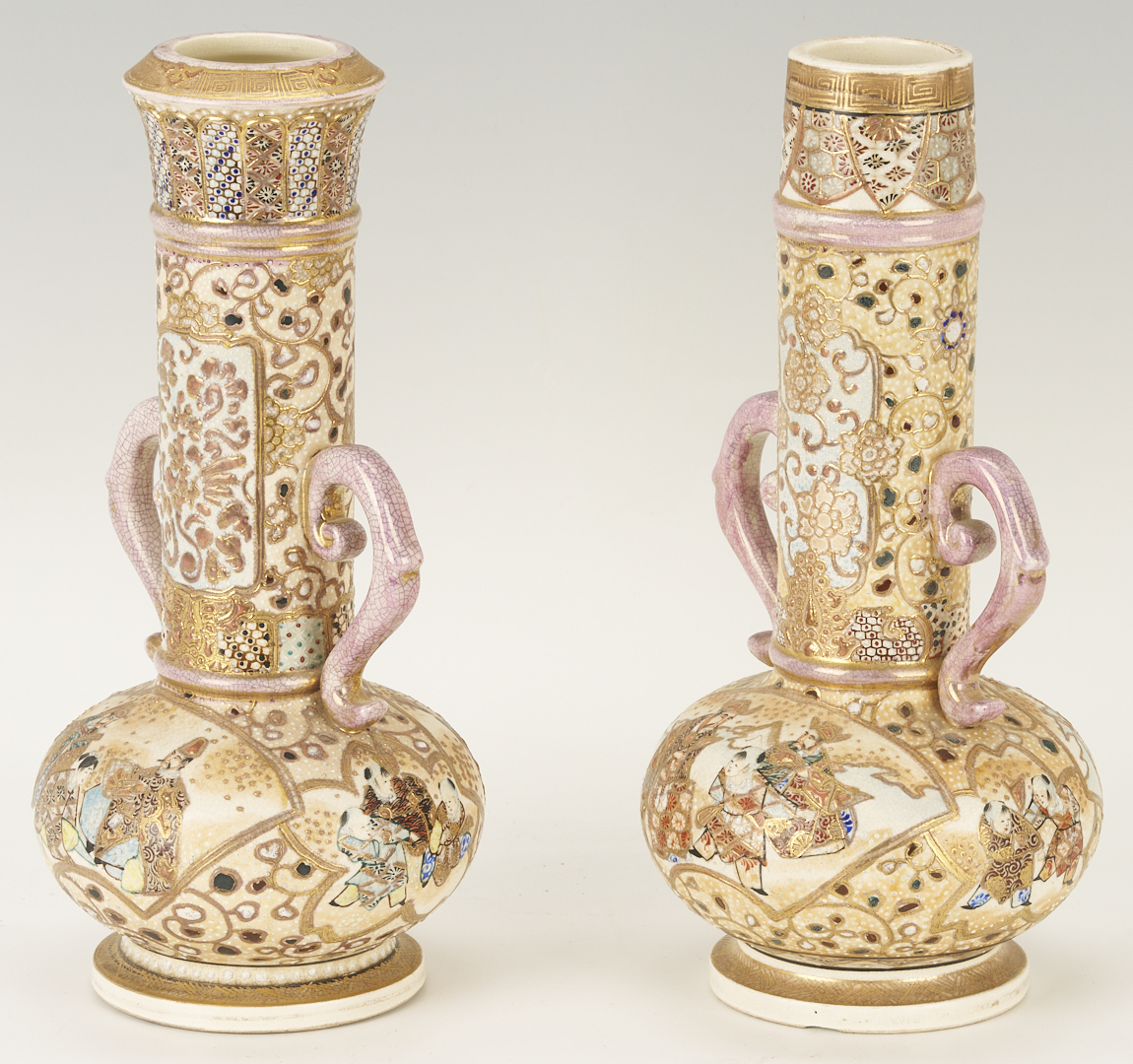 Lot 22: 3 Satsuma Double Handled Vases