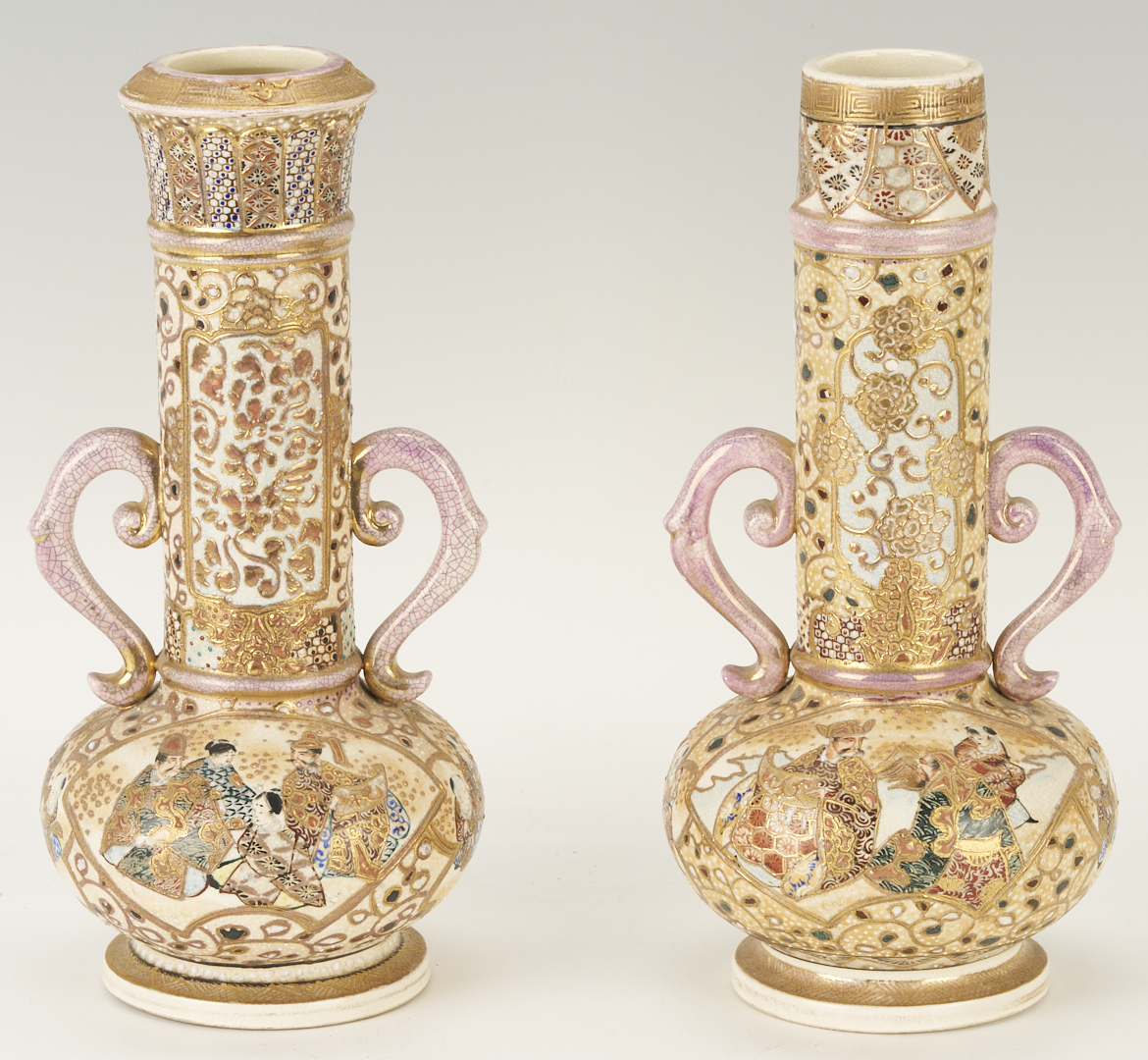 Lot 22: 3 Satsuma Double Handled Vases