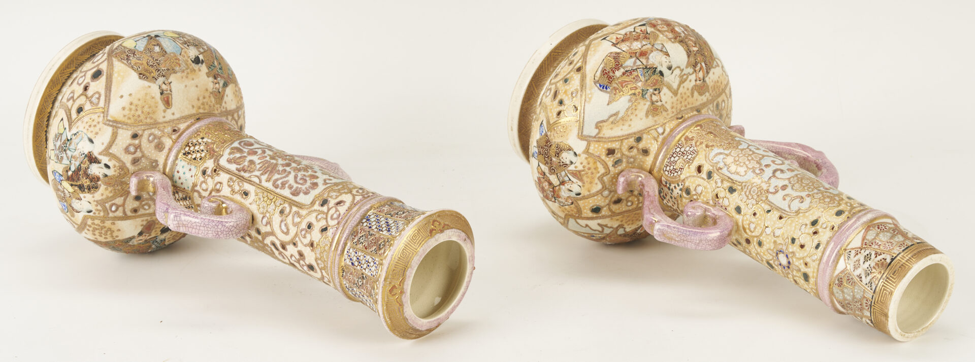 Lot 22: 3 Satsuma Double Handled Vases