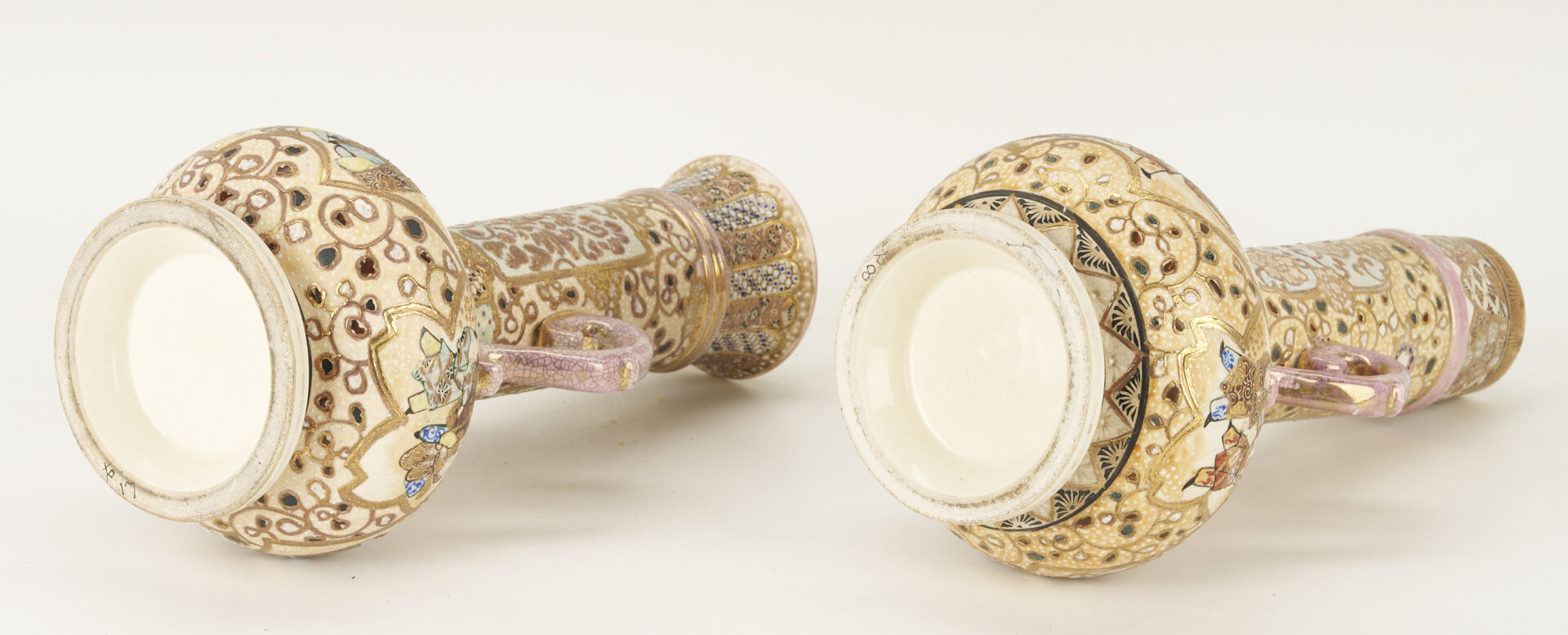 Lot 22: 3 Satsuma Double Handled Vases