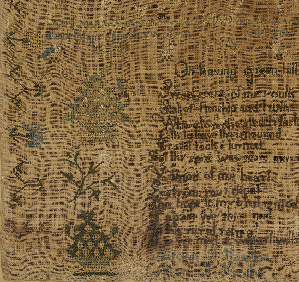 Lot 243: Rockbridge Co. Virginia Sisters Sampler, Sam Houston connection