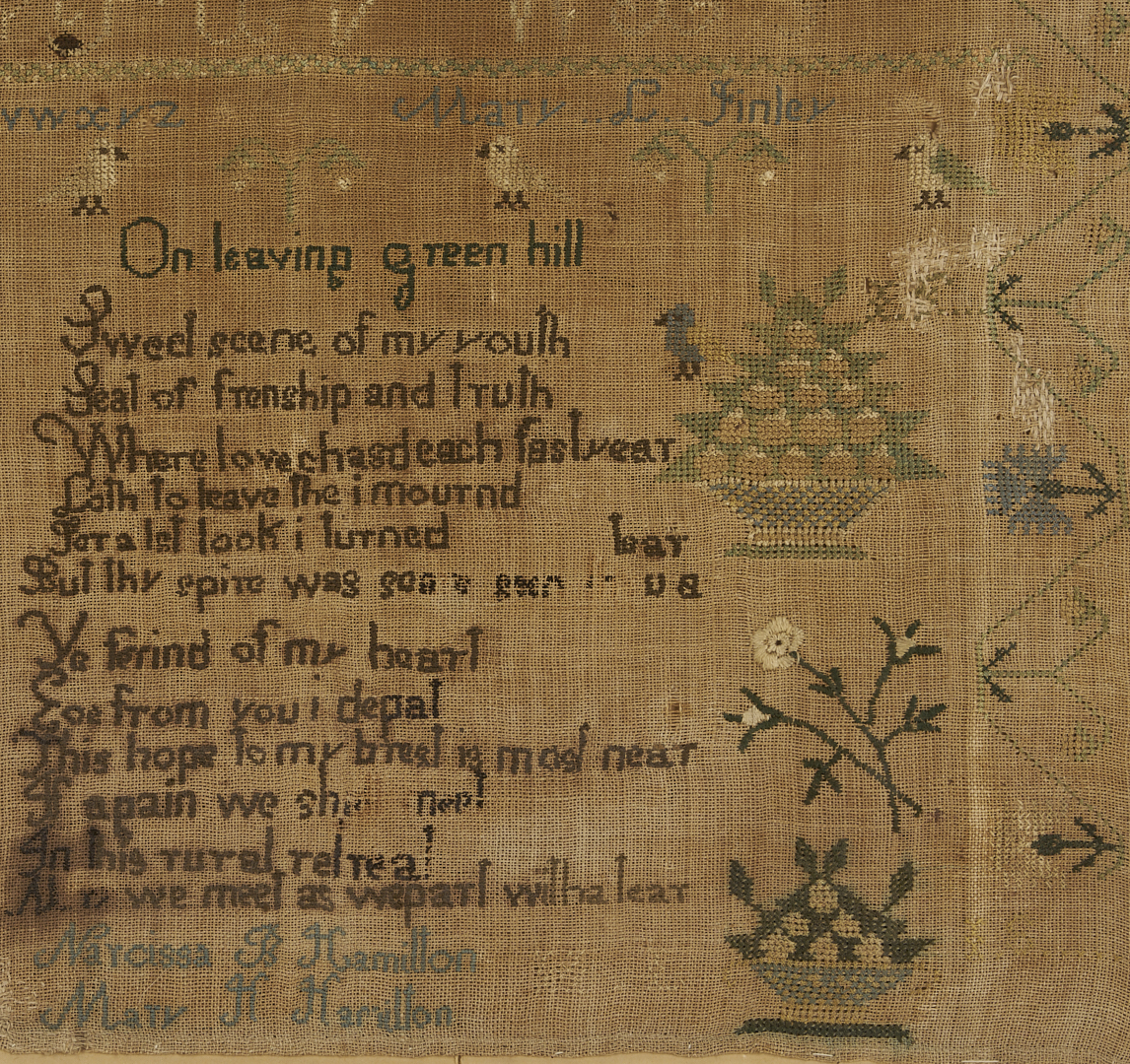 Lot 243: Rockbridge Co. Virginia Sisters Sampler, Sam Houston connection