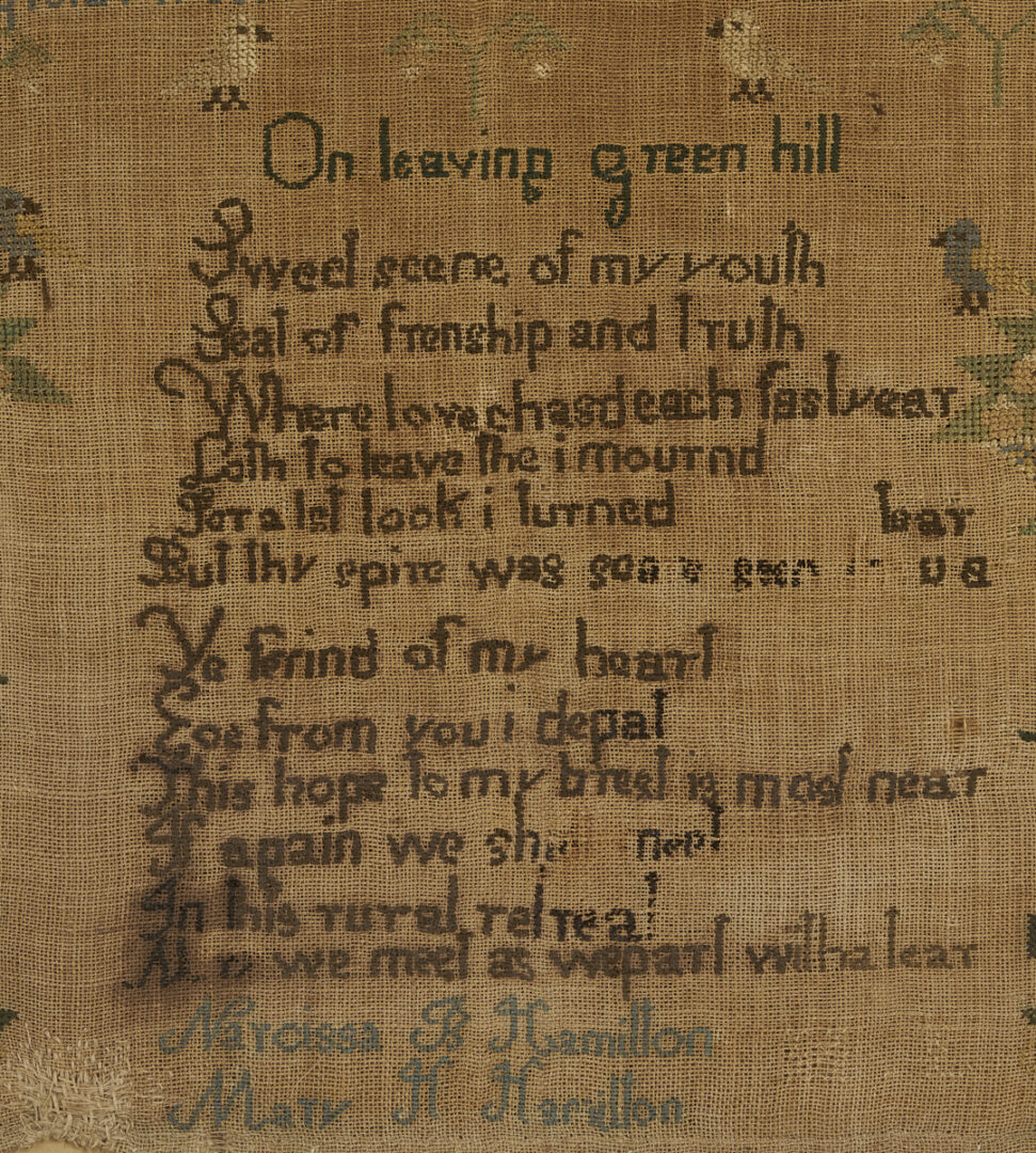 Lot 243: Rockbridge Co. Virginia Sisters Sampler, Sam Houston connection