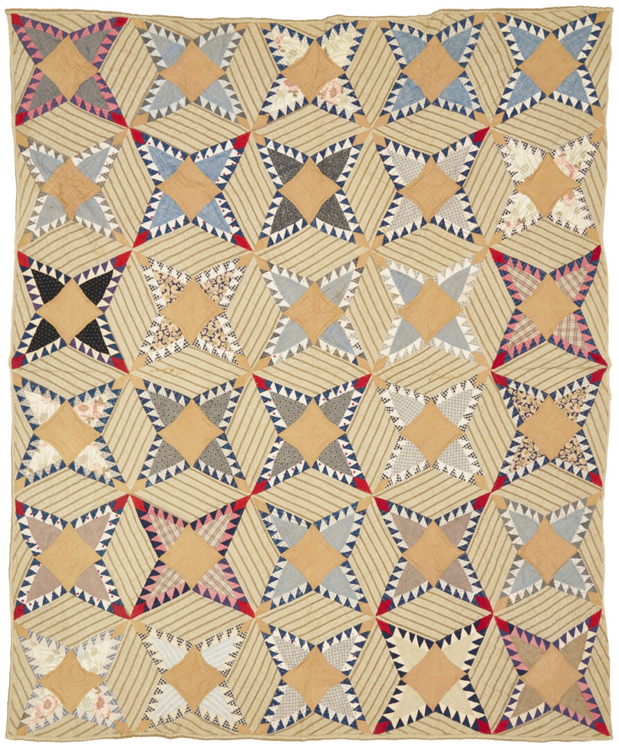 Lot 244: 19th C. Southern Pine Burr Pattern Quilt w/ Provenance