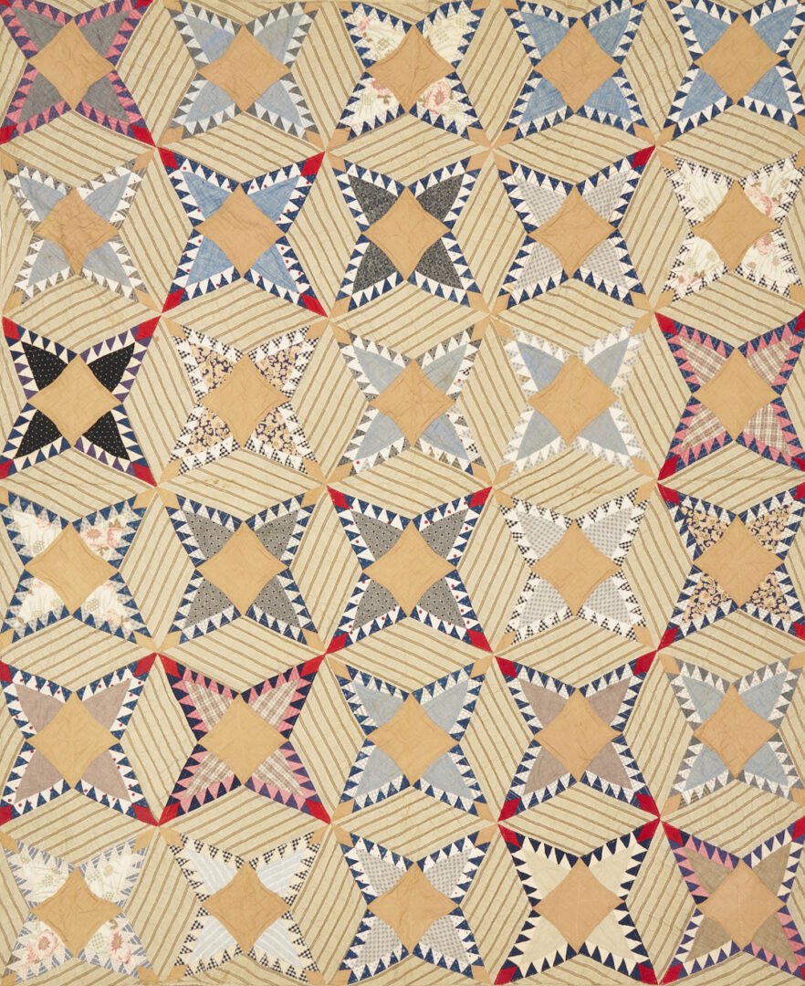 Lot 244: 19th C. Southern Pine Burr Pattern Quilt w/ Provenance