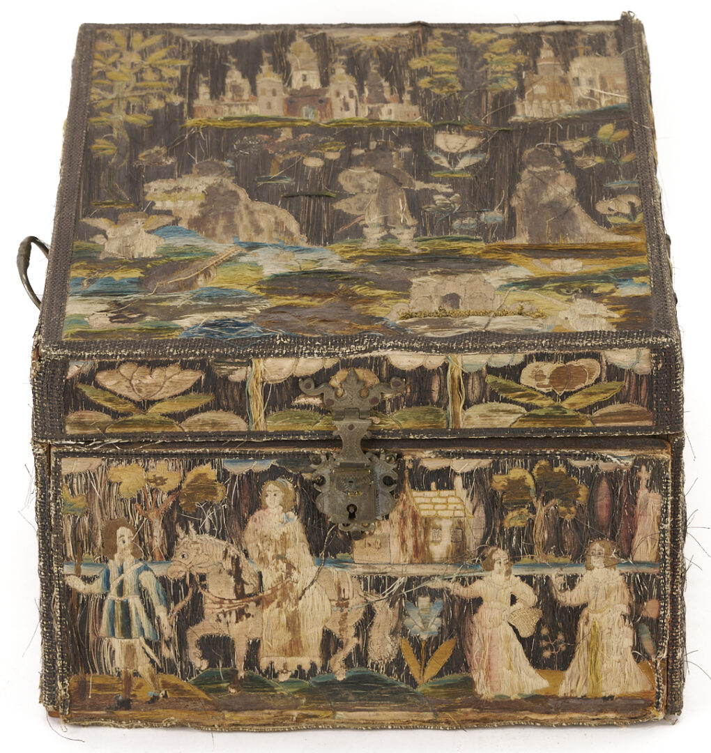 Lot 248: 18th C. Silk Embroidered Ladies’ Case and Framed Embroidery