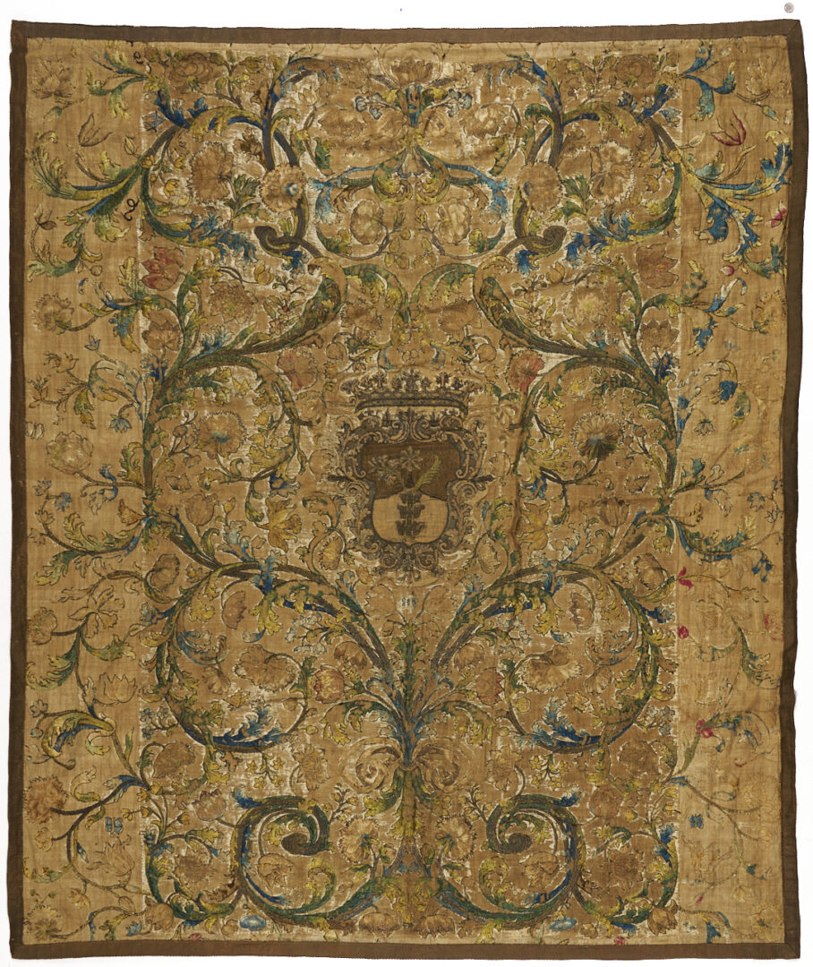 Lot 249: 18th c. Continental Heraldic Tapestry Bedspread