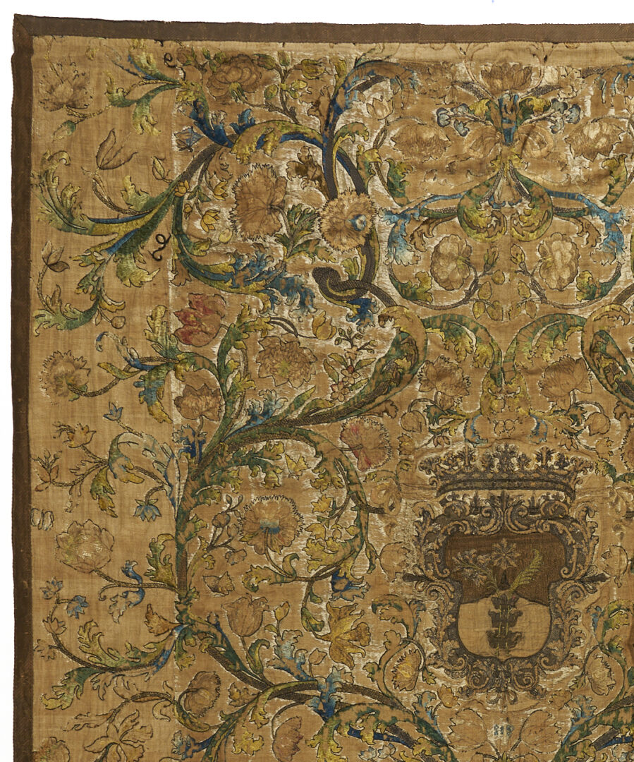 Lot 249: 18th c. Continental Heraldic Tapestry Bedspread