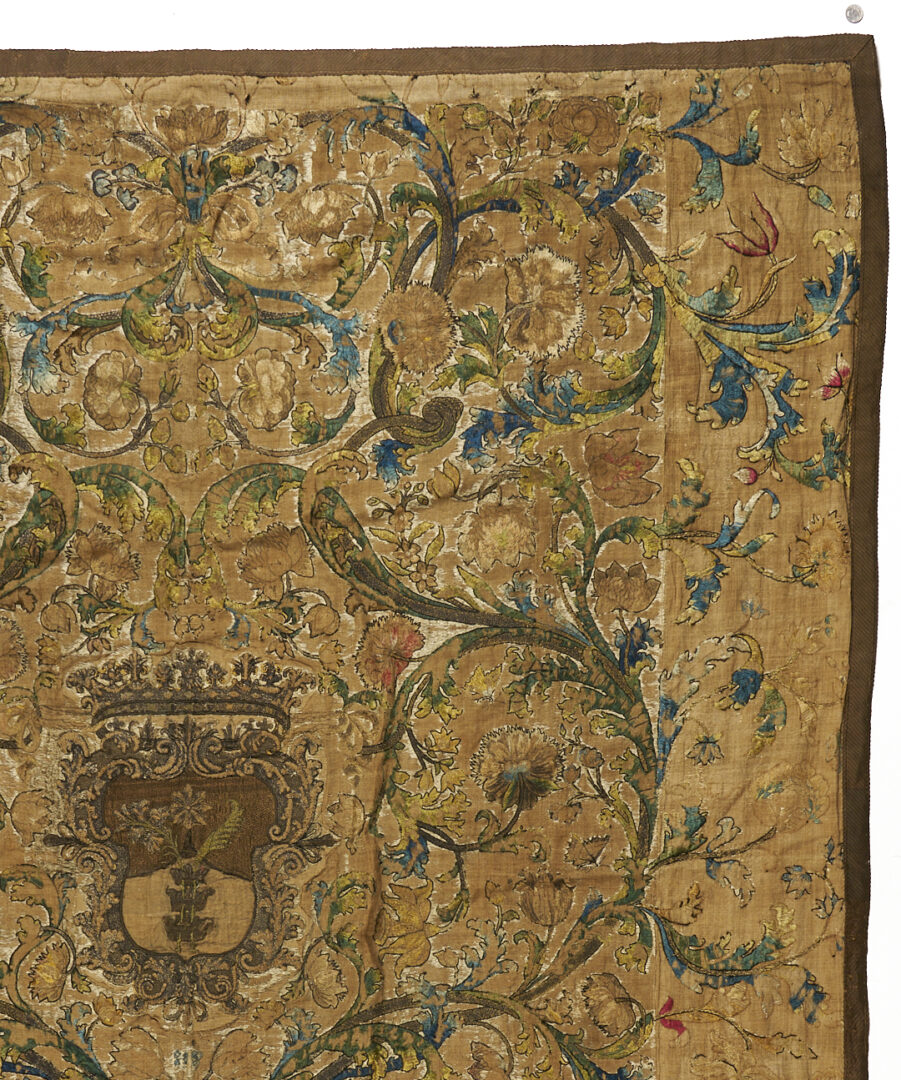 Lot 249: 18th c. Continental Heraldic Tapestry Bedspread