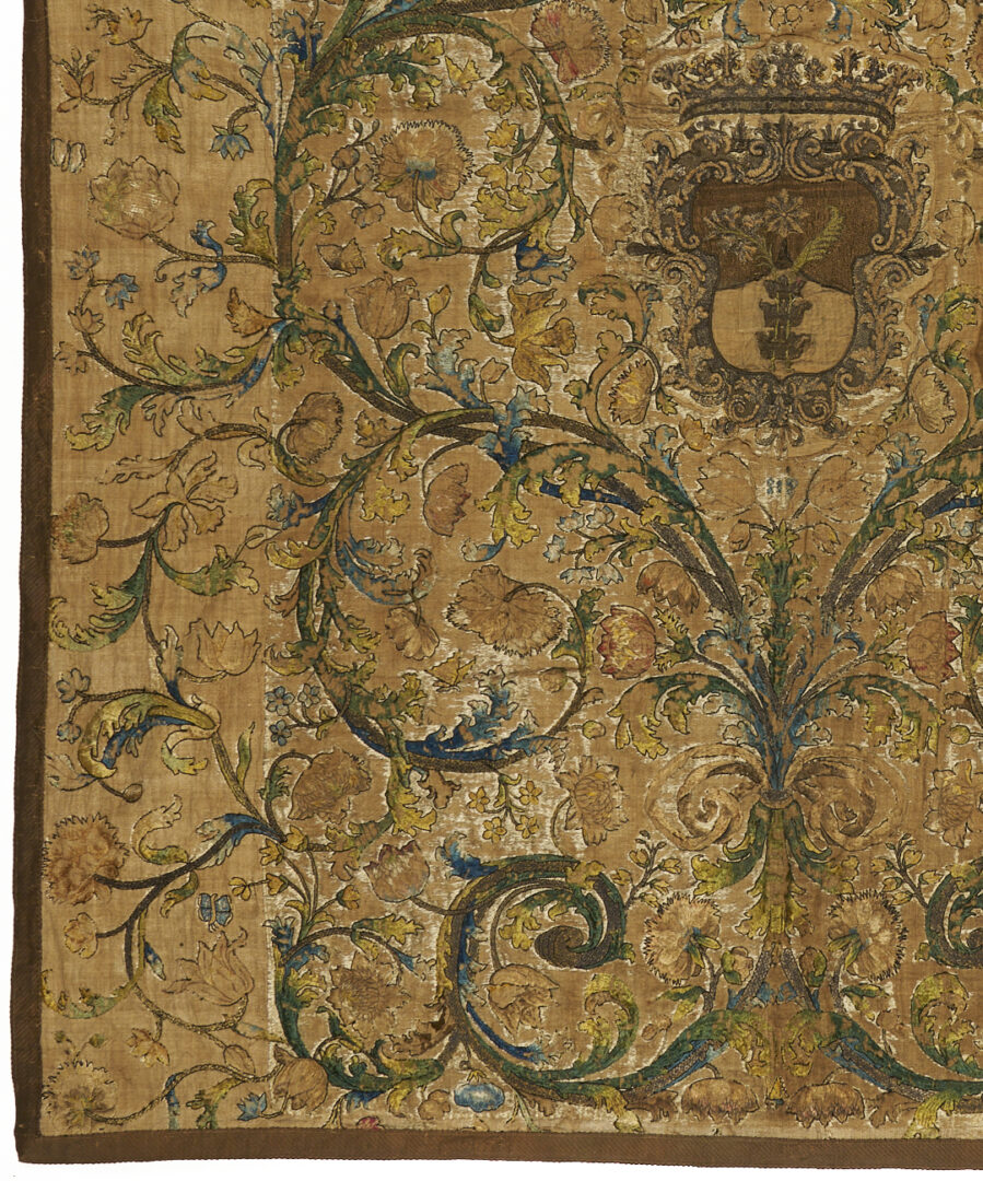 Lot 249: 18th c. Continental Heraldic Tapestry Bedspread