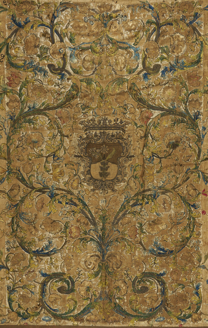 Lot 249: 18th c. Continental Heraldic Tapestry Bedspread