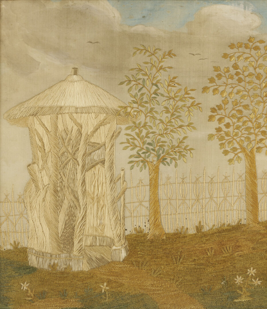 Lot 251: 3 Silk Embroidered Pictures incl. Mourning, Religious Themes