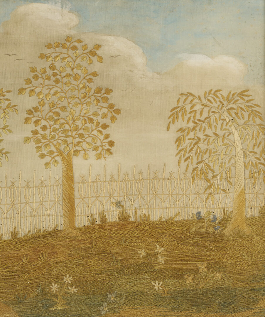 Lot 251: 3 Silk Embroidered Pictures incl. Mourning, Religious Themes