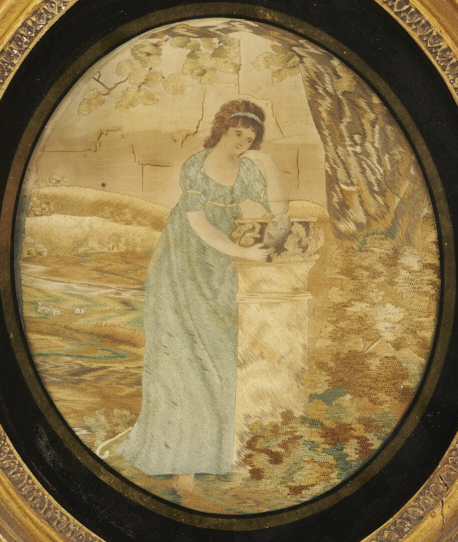 Lot 251: 3 Silk Embroidered Pictures incl. Mourning, Religious Themes