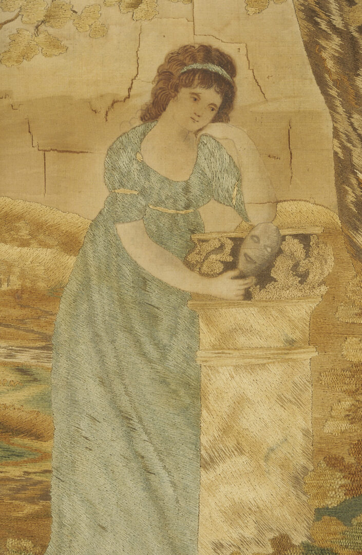 Lot 251: 3 Silk Embroidered Pictures incl. Mourning, Religious Themes