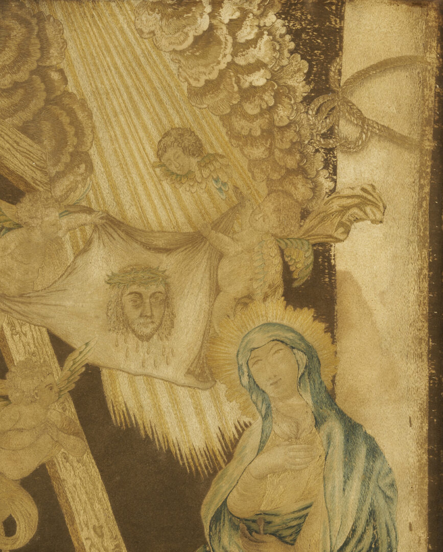 Lot 251: 3 Silk Embroidered Pictures incl. Mourning, Religious Themes