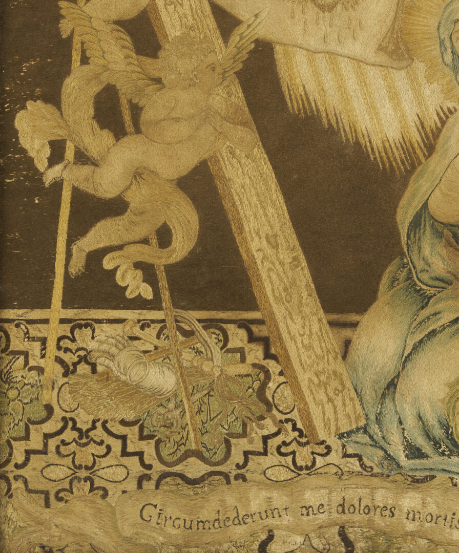 Lot 251: 3 Silk Embroidered Pictures incl. Mourning, Religious Themes