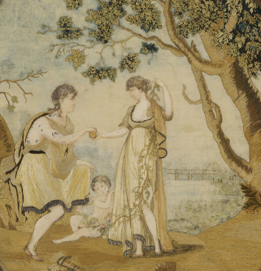 Lot 252: 2 French Oval Silk Embroidered & Painted Pictures