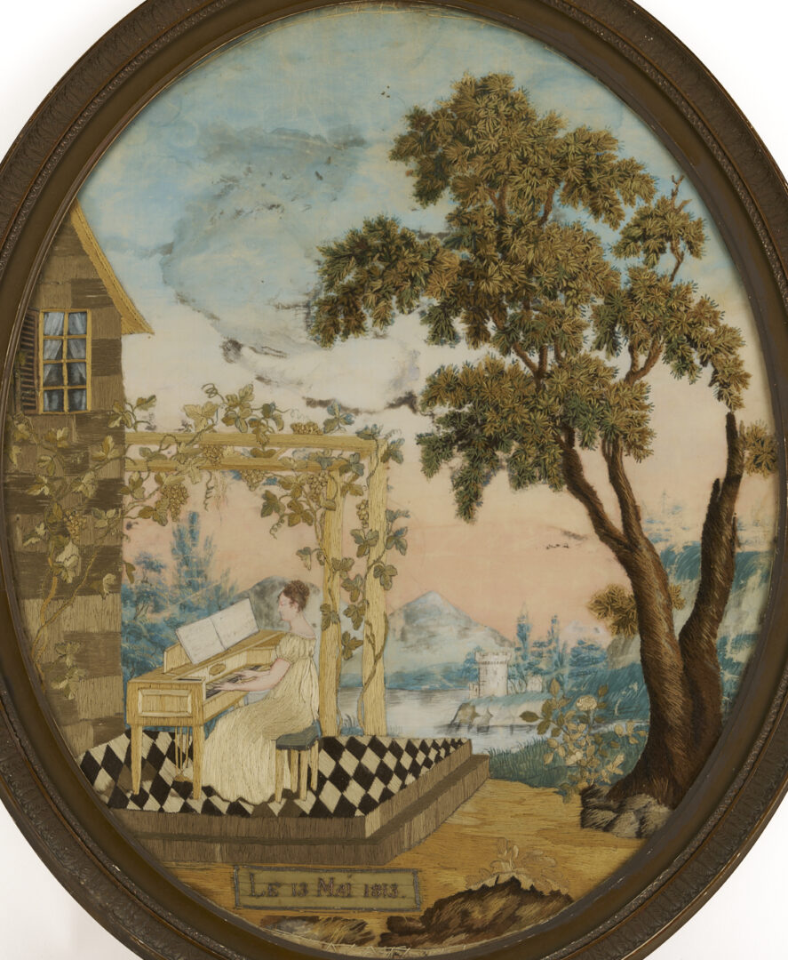 Lot 252: 2 French Oval Silk Embroidered & Painted Pictures