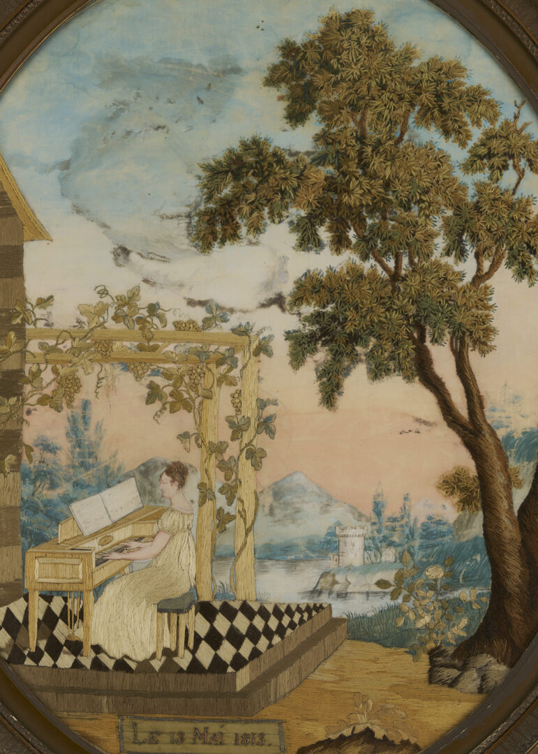 Lot 252: 2 French Oval Silk Embroidered & Painted Pictures