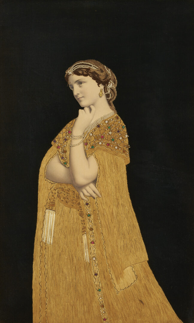 Lot 253: Art Nouveau Silk Embroidered Print, Lalla Rookh