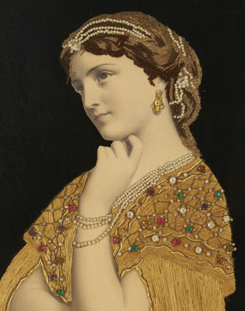 Lot 253: Art Nouveau Silk Embroidered Print, Lalla Rookh