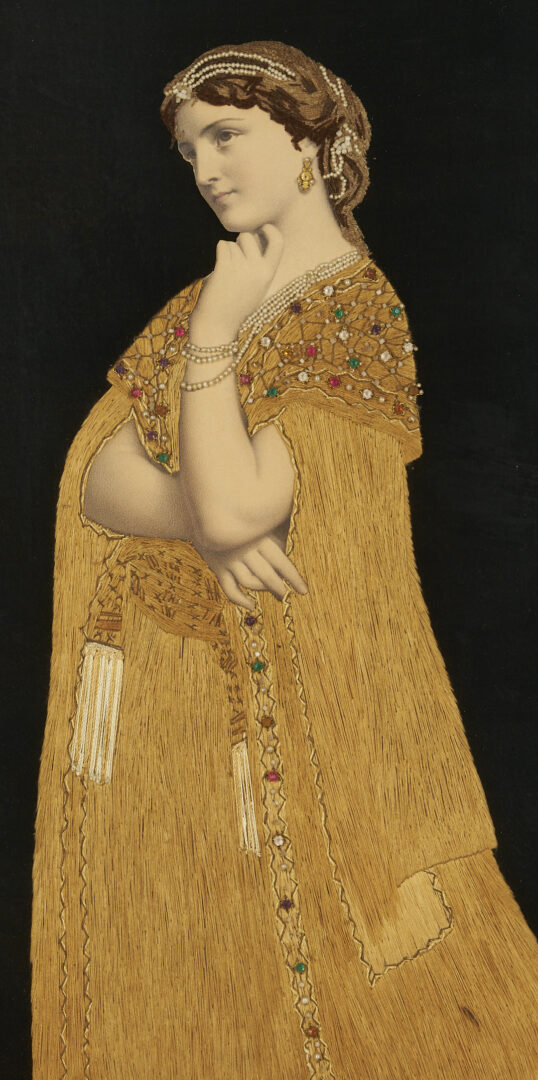 Lot 253: Art Nouveau Silk Embroidered Print, Lalla Rookh