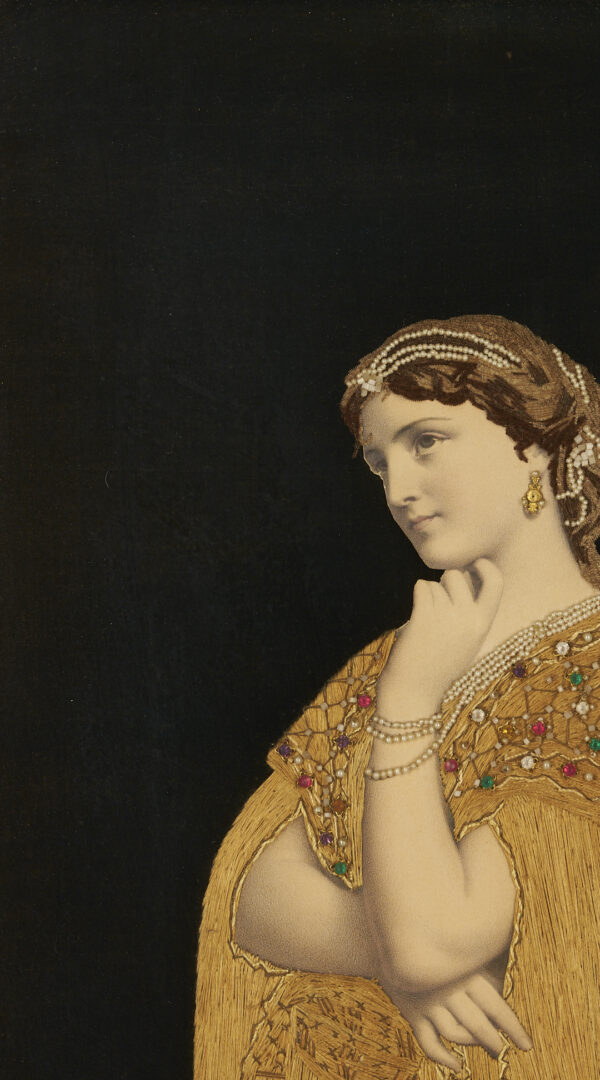 Lot 253: Art Nouveau Silk Embroidered Print, Lalla Rookh