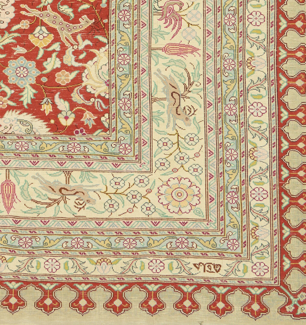 Lot 259: Signed Turkish Shirinian Silk Hereke, Animal Motif