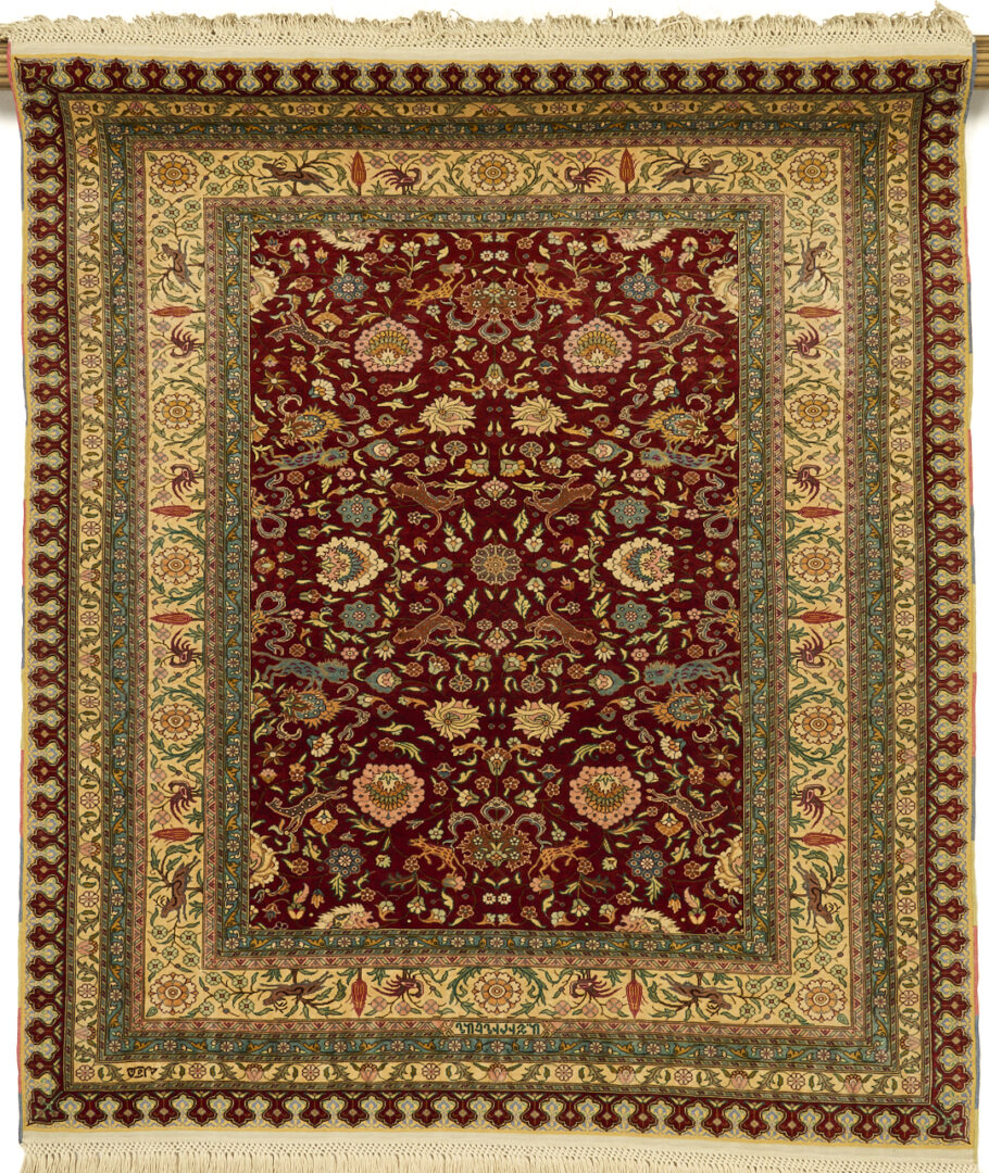 Lot 259: Signed Turkish Shirinian Silk Hereke, Animal Motif