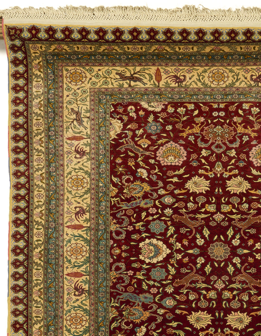 Lot 259: Signed Turkish Shirinian Silk Hereke, Animal Motif