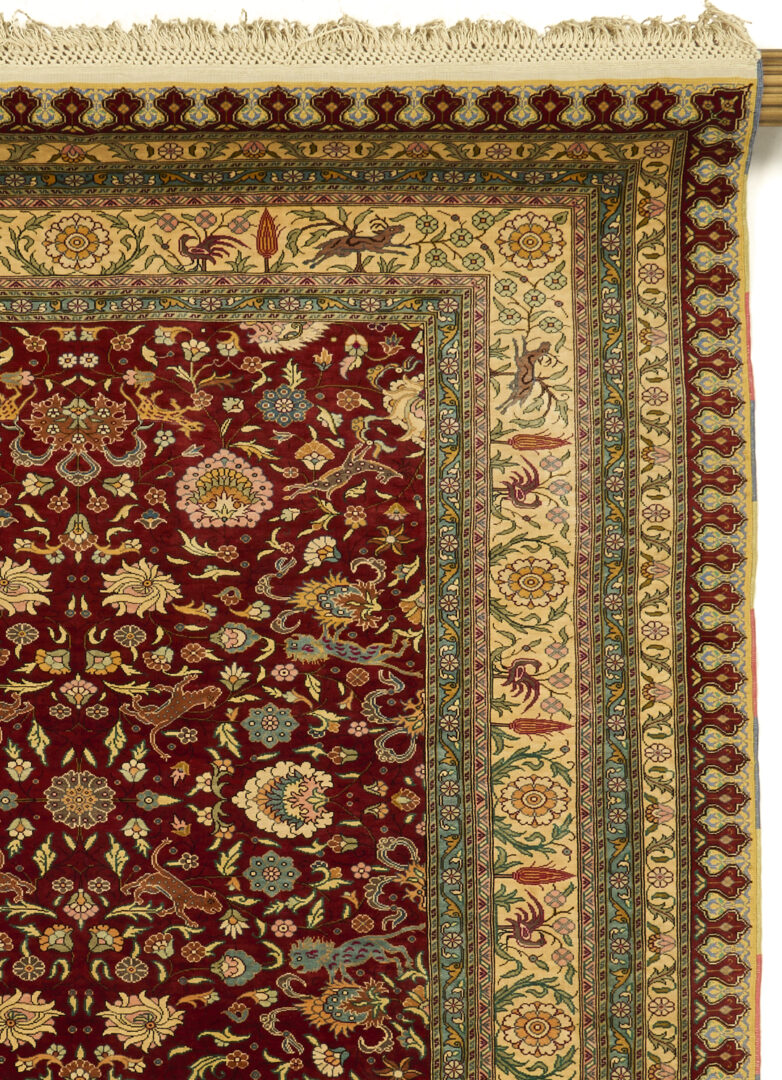 Lot 259: Signed Turkish Shirinian Silk Hereke, Animal Motif