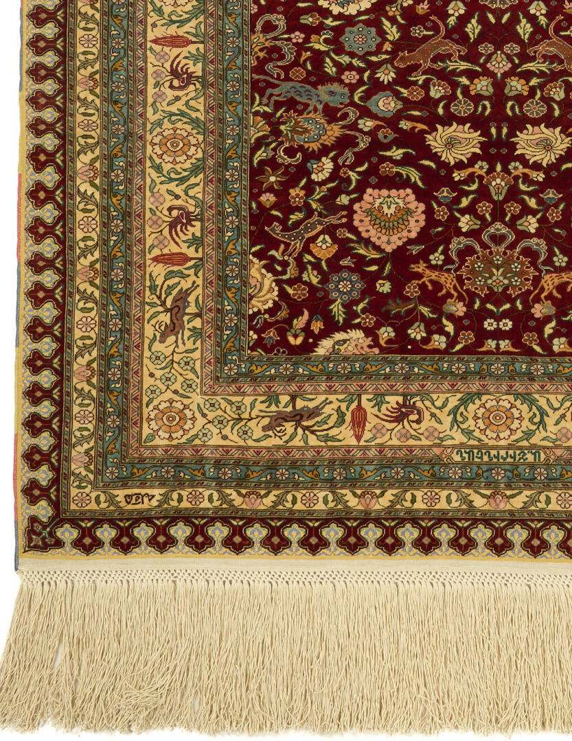 Lot 259: Signed Turkish Shirinian Silk Hereke, Animal Motif