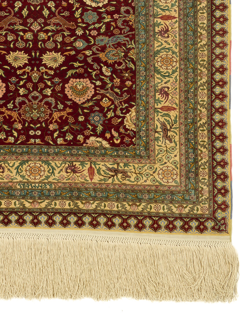 Lot 259: Signed Turkish Shirinian Silk Hereke, Animal Motif