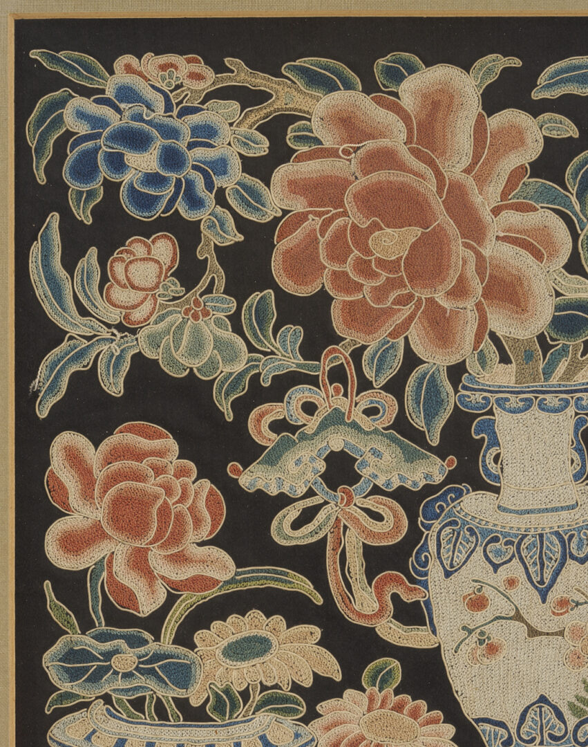 Lot 25: 3 Chinese Forbidden Stitch Silk Embroideries, Framed