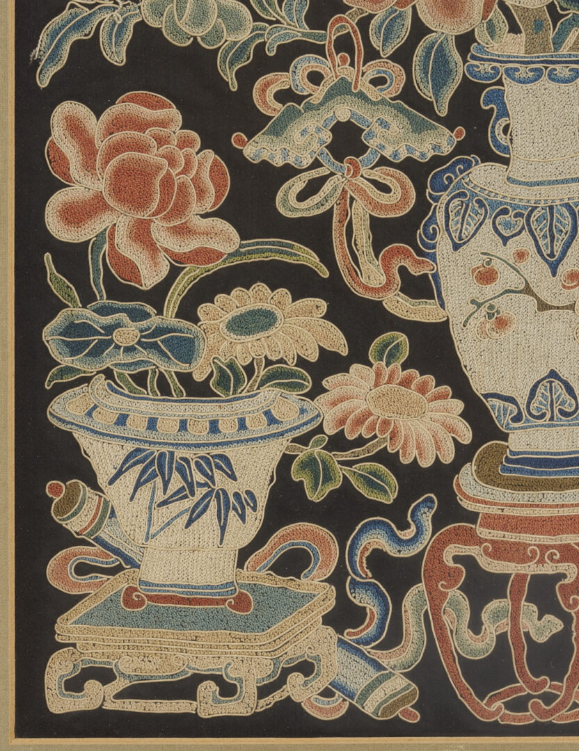 Lot 25: 3 Chinese Forbidden Stitch Silk Embroideries, Framed