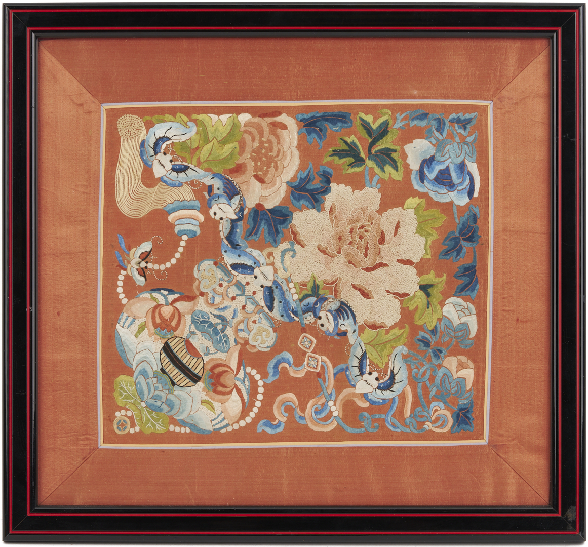 Lot 25: 3 Chinese Forbidden Stitch Silk Embroideries, Framed