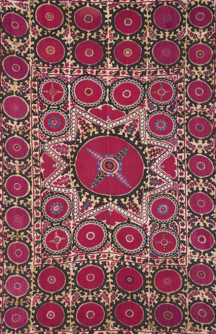 Lot 261: Uzbek Suzani Embroidered Textile, 7 ft x 10 ft