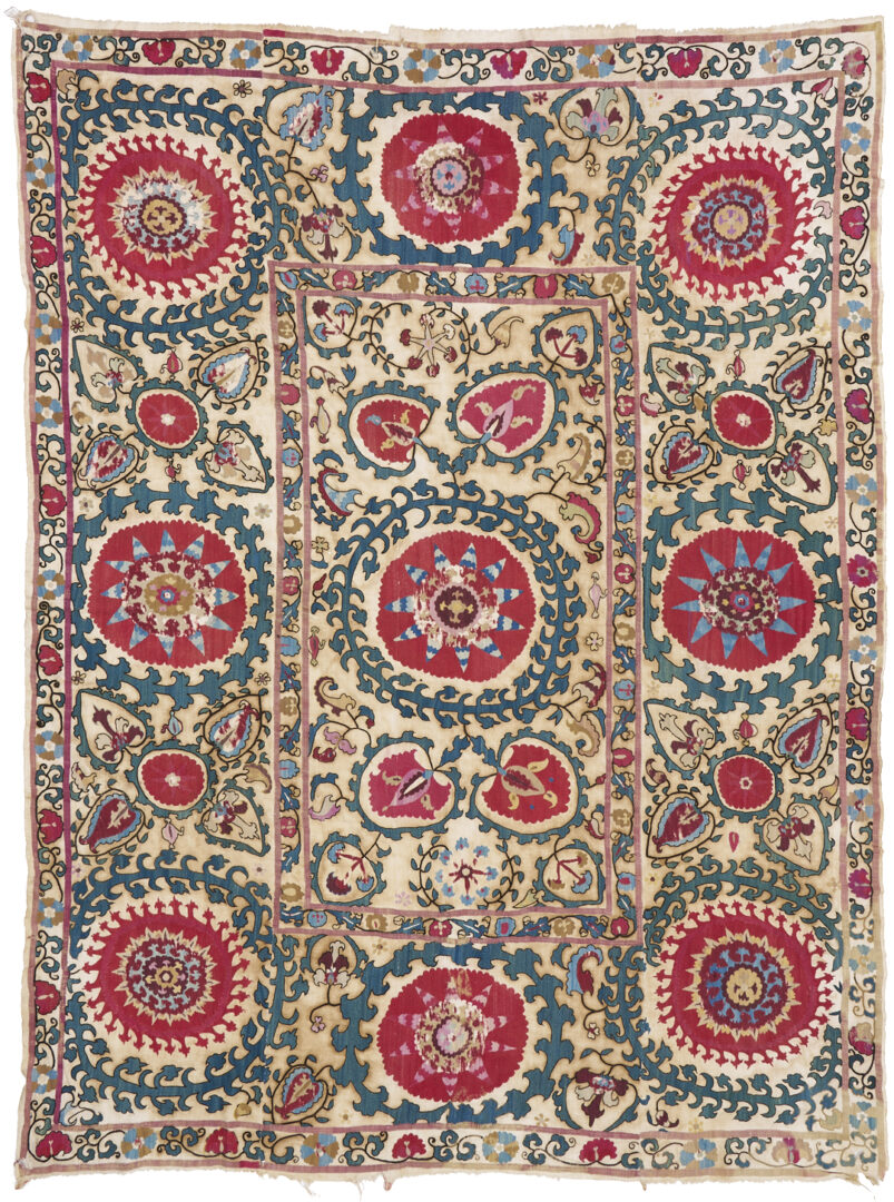 Lot 266: Uzbek Suzani Embroidered Textile, 8ft x 5ft