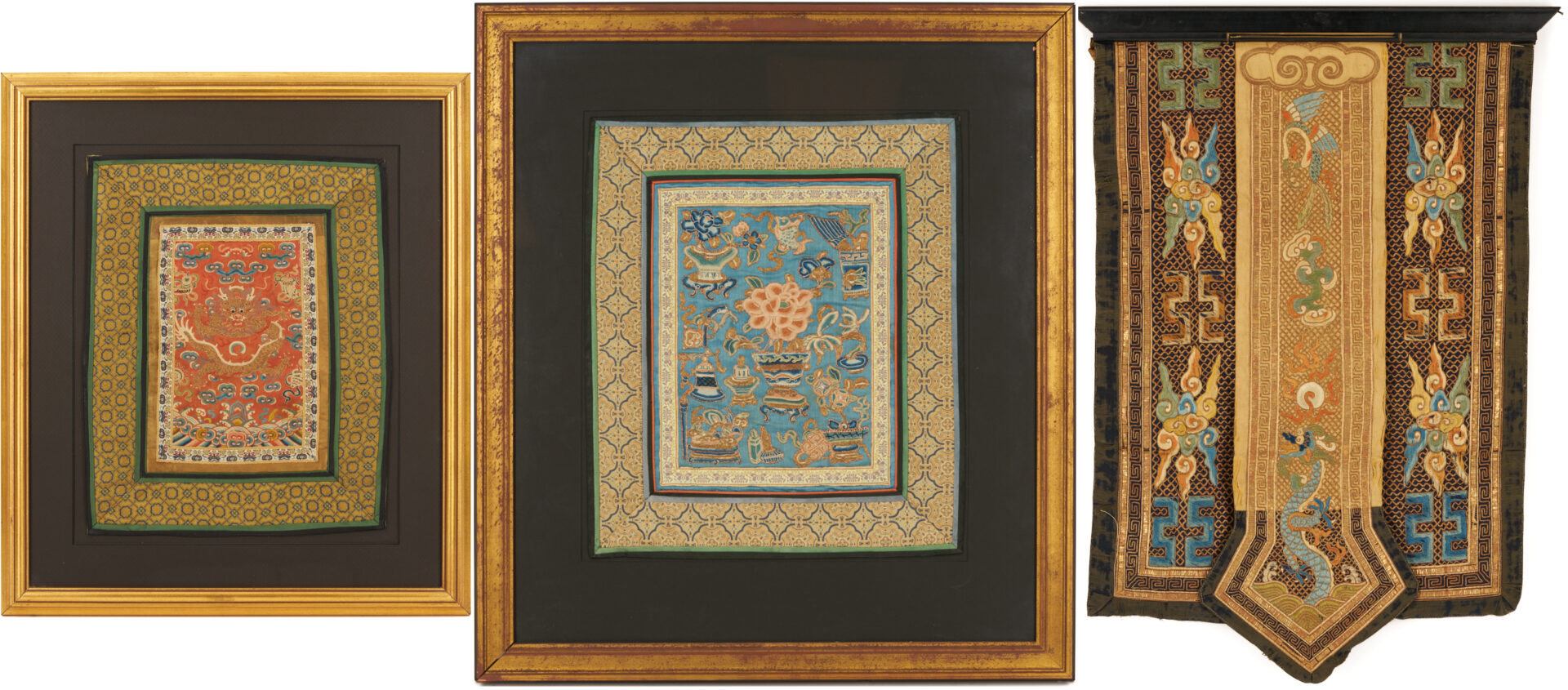 Lot 26: 3 Chinese Embroideries Incl. Dragons, Forbidden Stitch