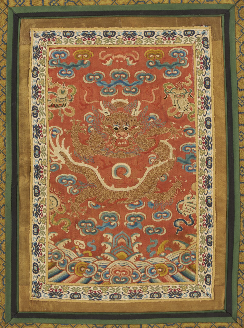 Lot 26: 3 Chinese Embroideries Incl. Dragons, Forbidden Stitch
