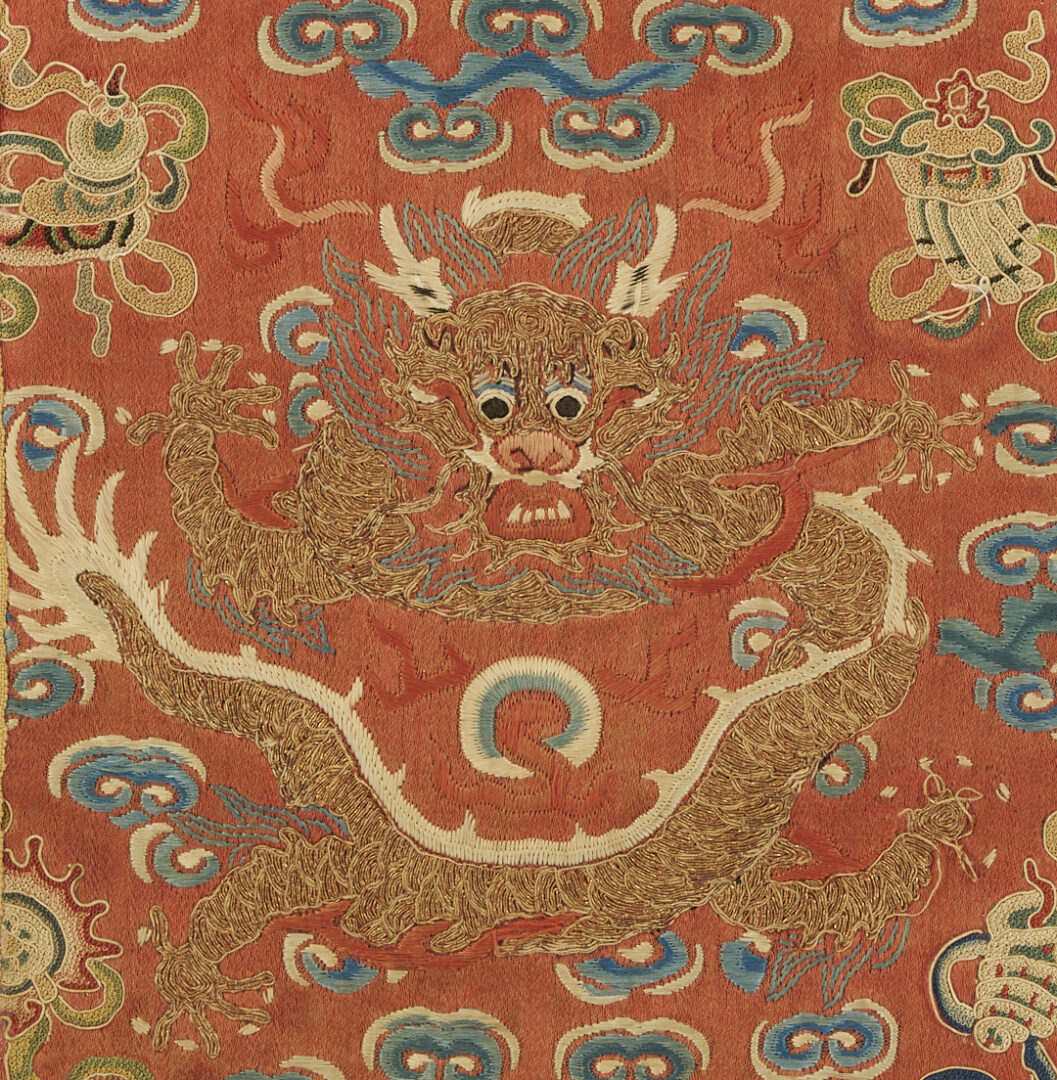 Lot 26: 3 Chinese Embroideries Incl. Dragons, Forbidden Stitch