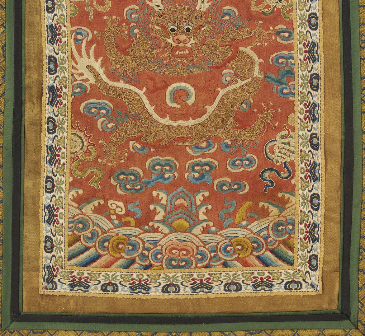 Lot 26: 3 Chinese Embroideries Incl. Dragons, Forbidden Stitch